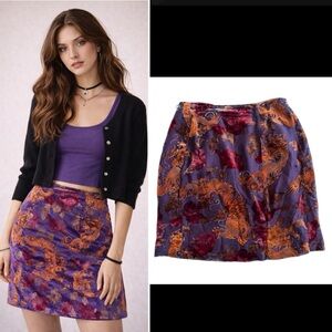 Atos Lombardini Devoré Burnout Velvet Dragon Mini Skirt S Italy EU 44 Y2K Goth